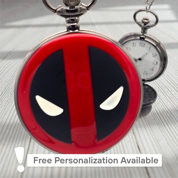 Deadpool Mask Pocket Watch – Personalized Red Black Marvel Superhero Gift - Picture 1 of 10